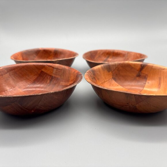 Vintage Parquet Wood Round Bowls Set | Mid Century | Set of 4 - Picture 6 of 8
